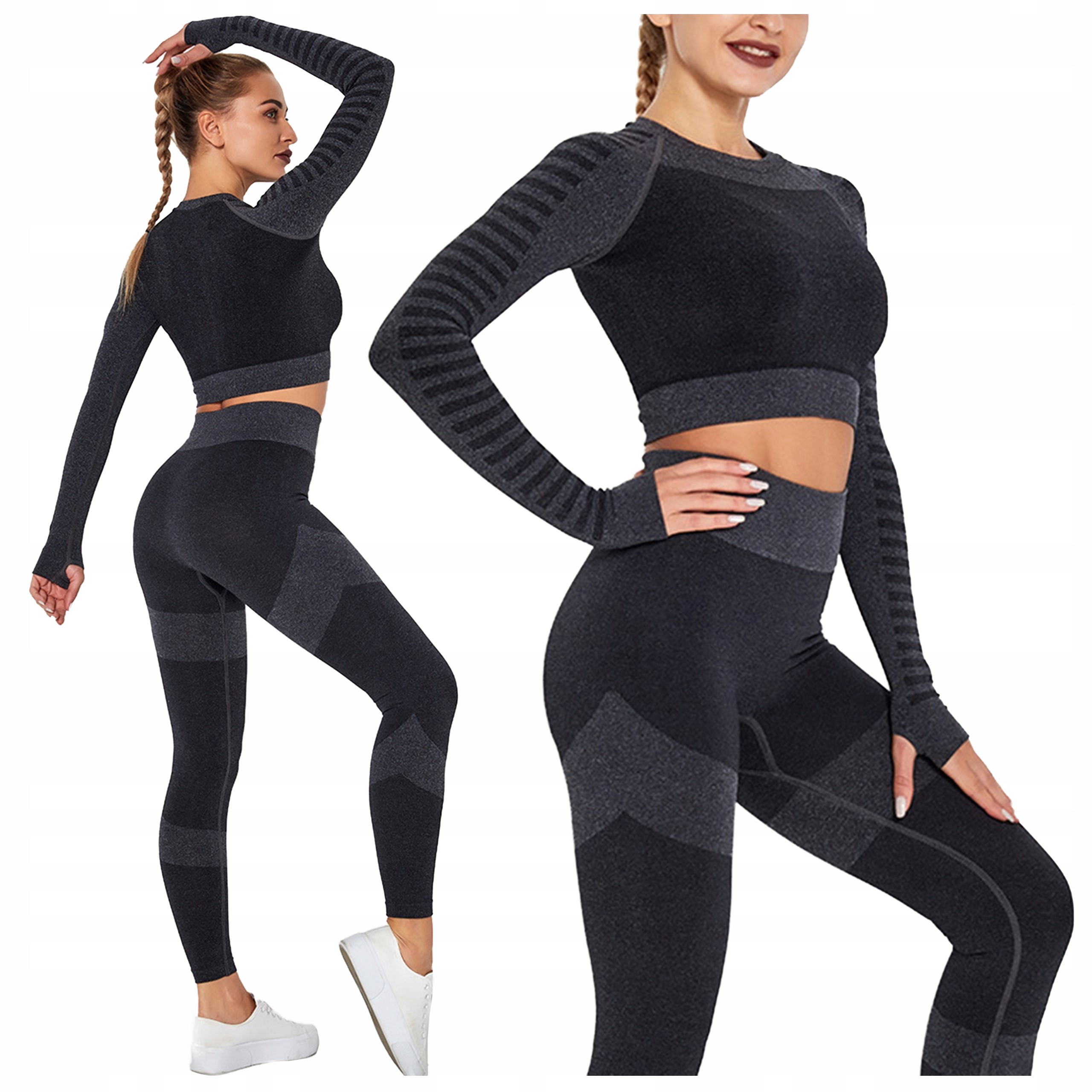 Komplet Sportowy legginsy bezszwowe top fitness S