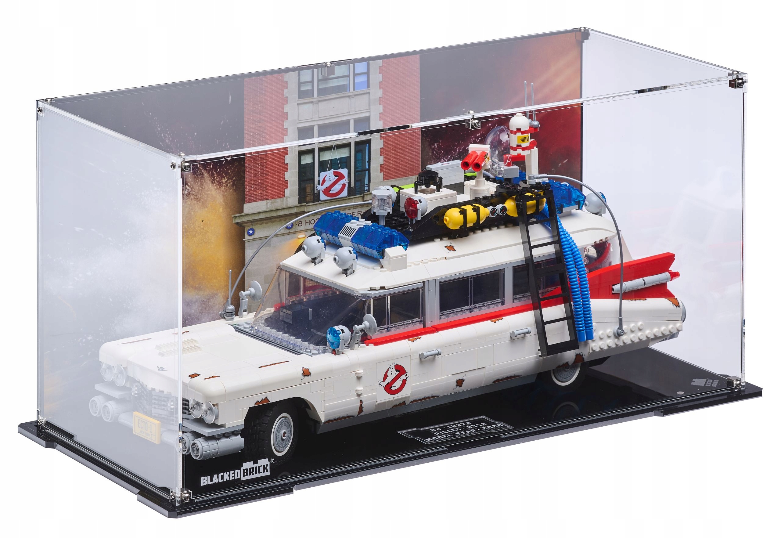 Vitrína s pozadím Blacked Brick pre Lego 10274 Creator: ECTO-1 Krotitelia duchov