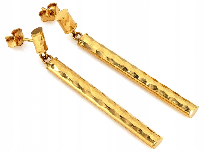 Zlaté Náušnice 585 závěsné dlouhé, pevné, lesklé na tyči pro ni