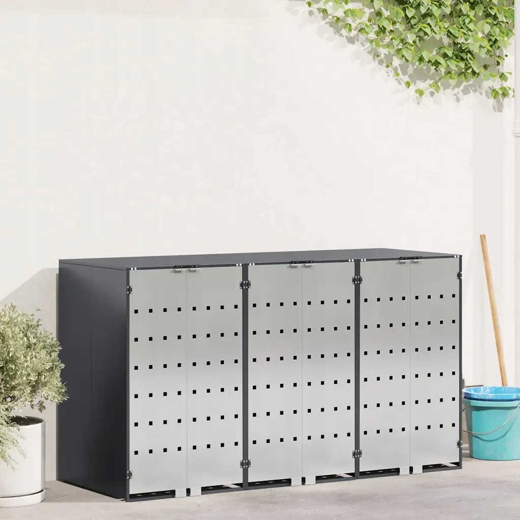 vidaXL Úložný box na 3 popelnice Antracit 340 x 77,5 x 115,5 cm Ocel