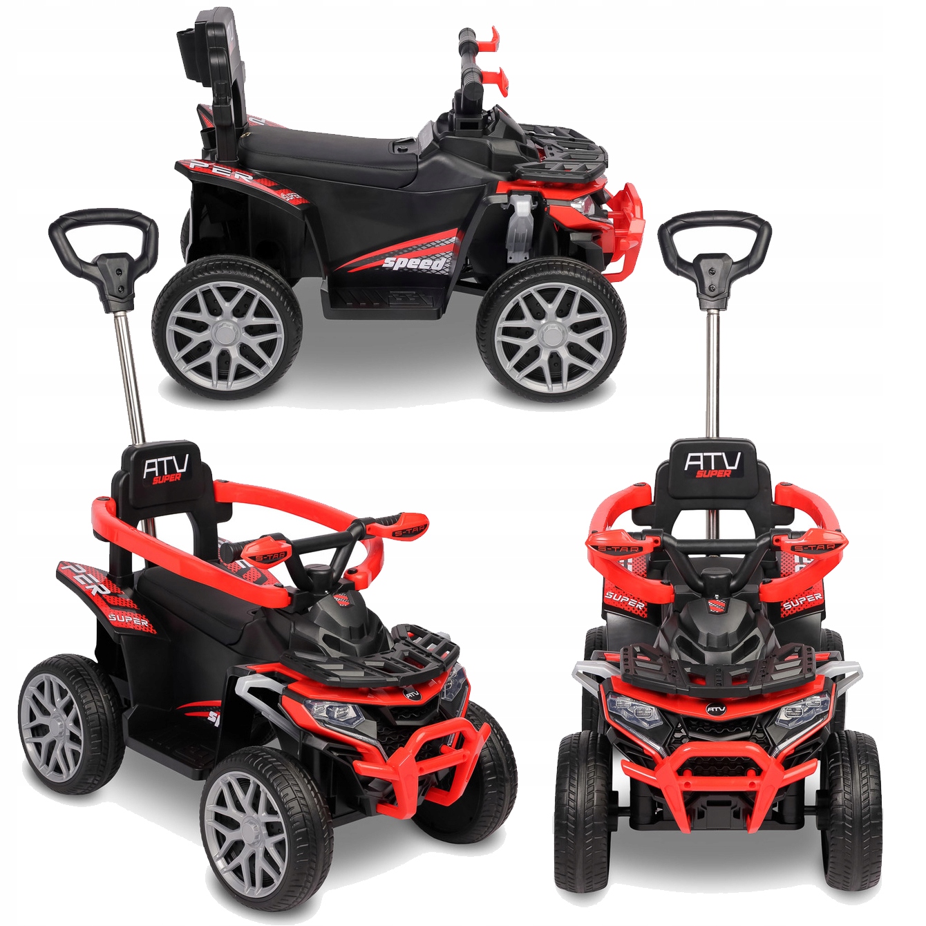 Toyz Movix Jeździk z rączką, pojazd quad miękkie koła Eva Red