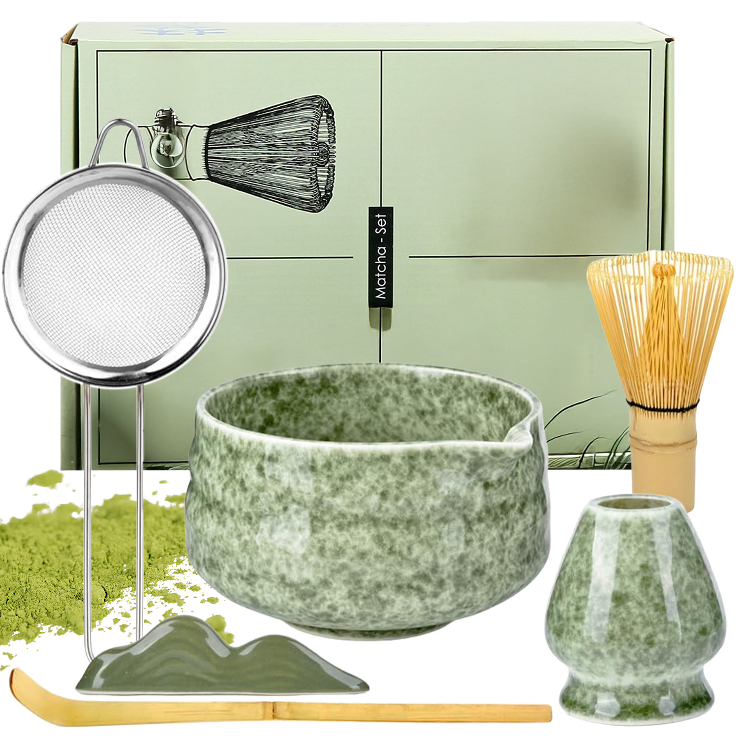 Levně Sada Na Matchu, Matcha Šlehací Rukojeť, Metla Matcha S Miskou Na Matchu