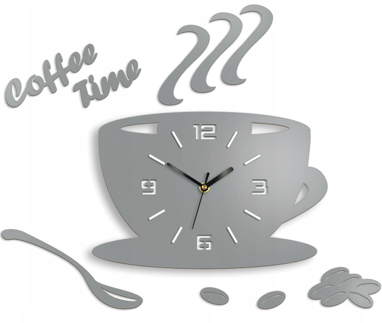 Nástěnné hodiny ve tvaru šálku Coffe Time 3D Stone Grey Kulatý