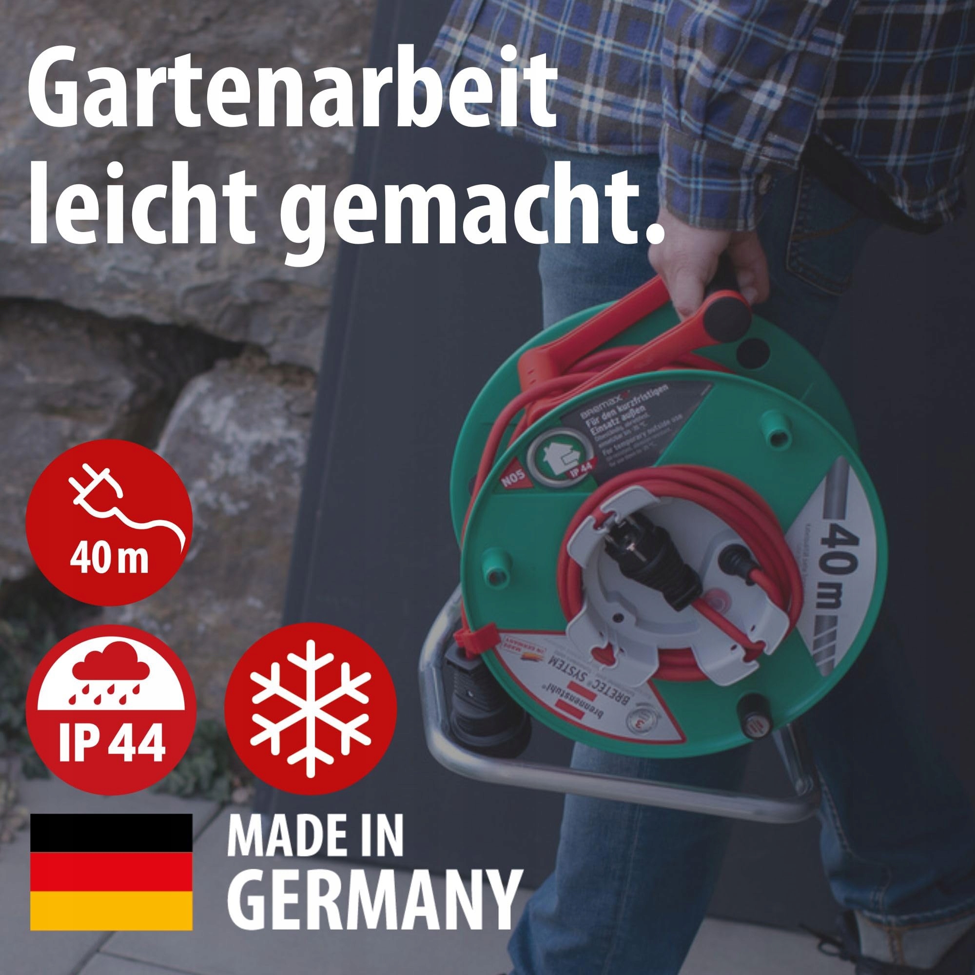 BRENNENSTUHL Bęben Kablowy Ogrodowy IP44 40m Czerwony Do Kosiarki — miniatura 2