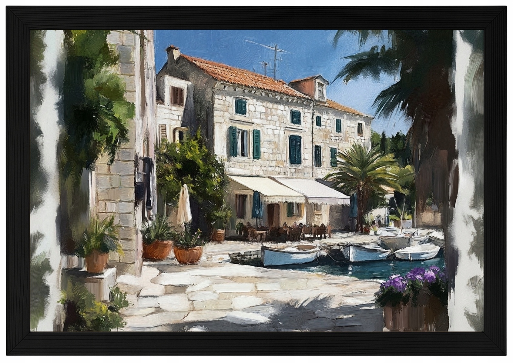 Plakát Rámeček Dřevo Krajina Chorvatsko Hvar Městečko Marina Léto 93x62