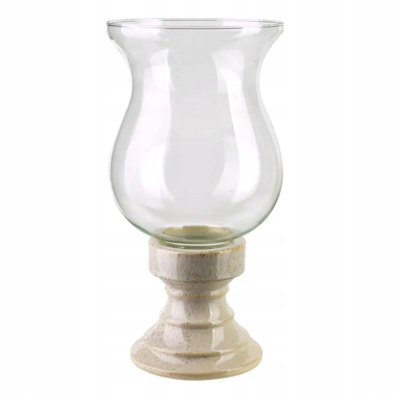 Skleněný svícen s keramickou základnou na svíčky 39,5 cm, dekorativní, béžový