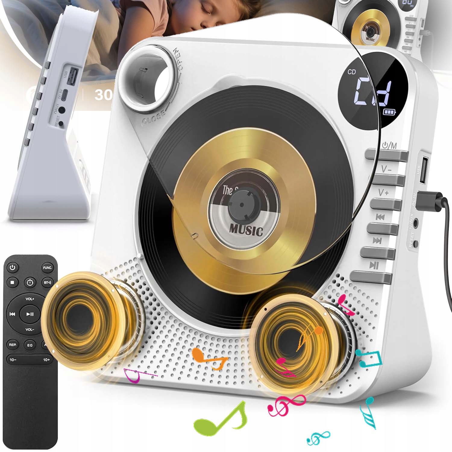 Přenosný CD Přehrávač Bluetooth Reproduktor Dárek Rádio Aux Fm Hifi Usb LCD