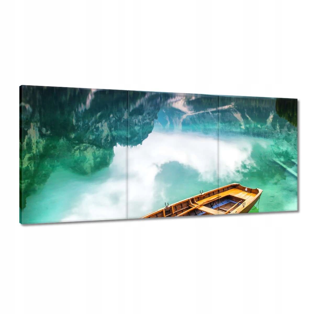 Obrazy 210x100 Loďka na horskom jazierku