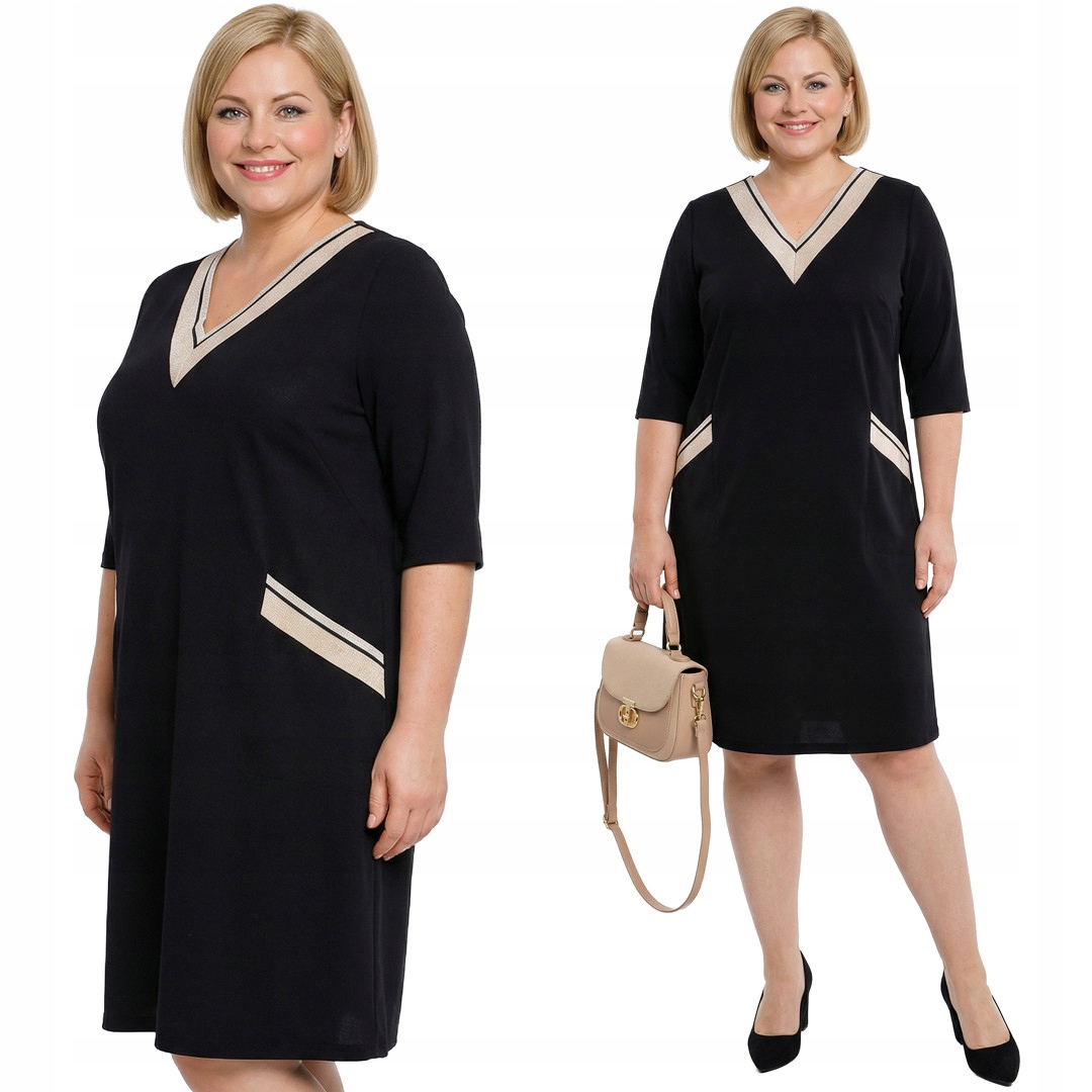 Černá šaty se zlatým výstřihem a velikostí velikost 64