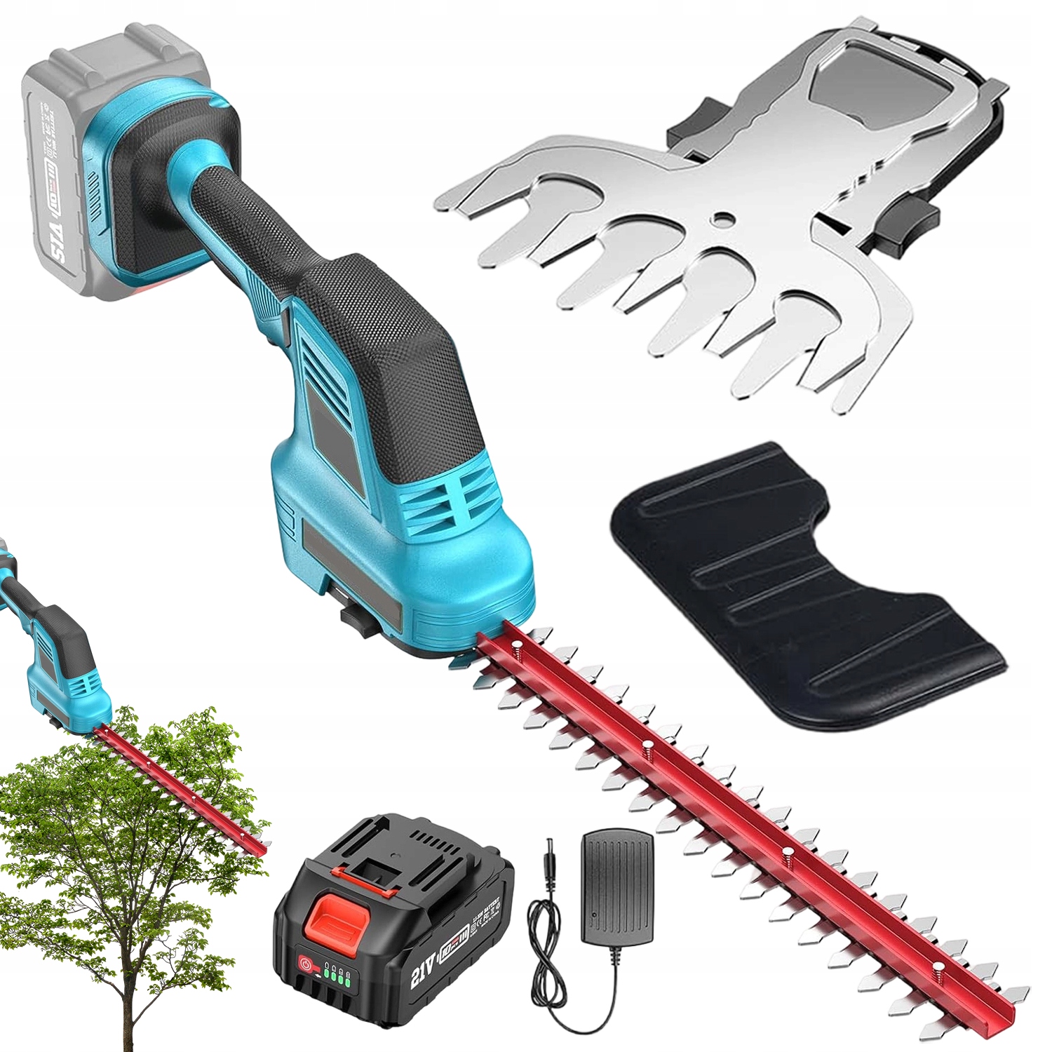 Bezdrátové Nůžky Na Živý Plot A Trávy 2 V 1 Akumulátor 21 V 4000 Mah