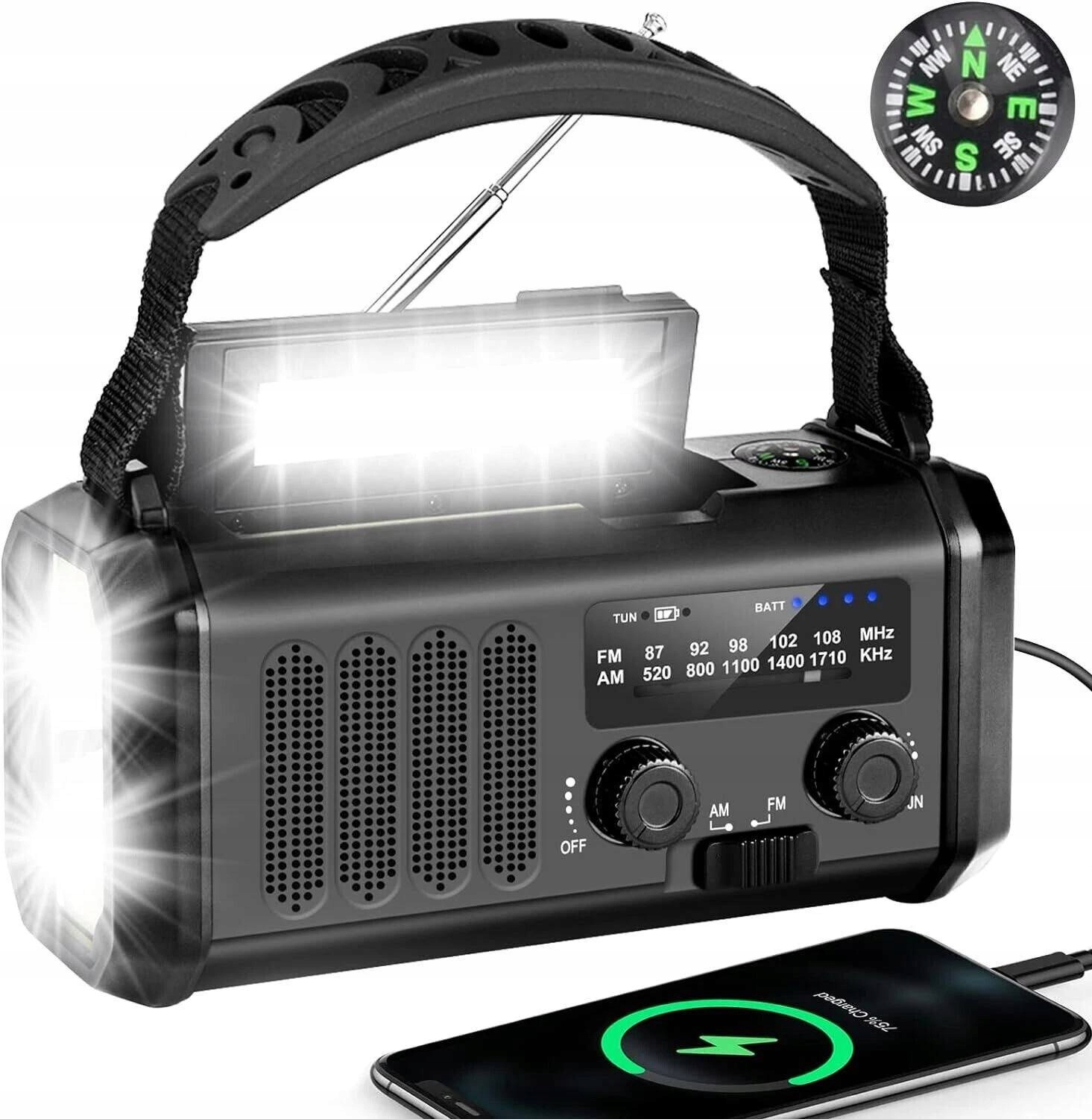 Přenosné Solární Rádio Korbka Alarm Dynamo Nouzová Svítilna 10000 mAh