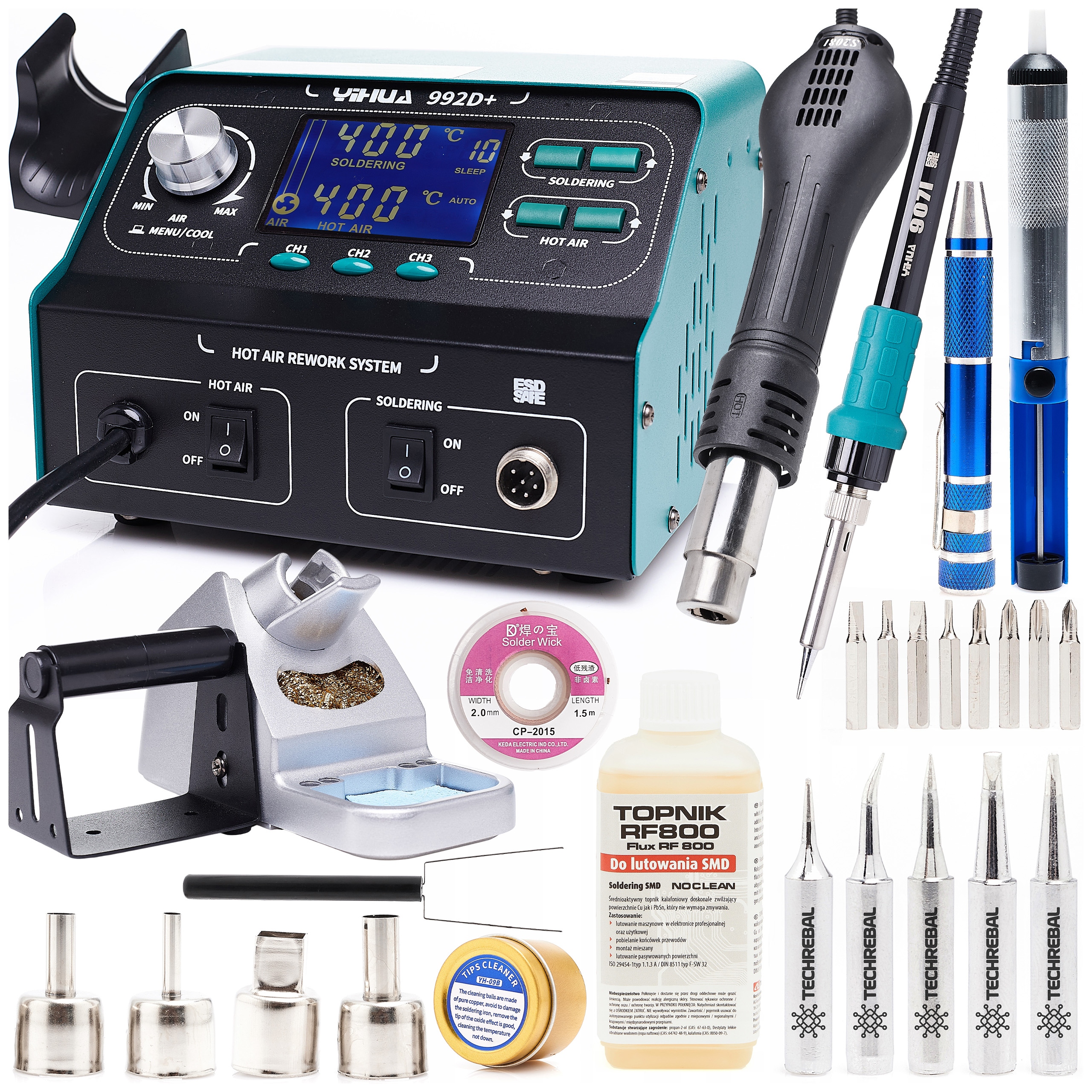 Pájecí Stanice Yihua 992D 2V1 Hot Air 720W Sada Hrotů RF800 Esd