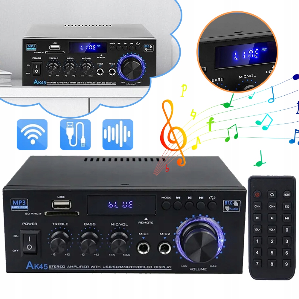 Digitální 2KANÁLOVÝ Audio Zesilovač, Stereofonní Bluetooth Audio Zesilovač