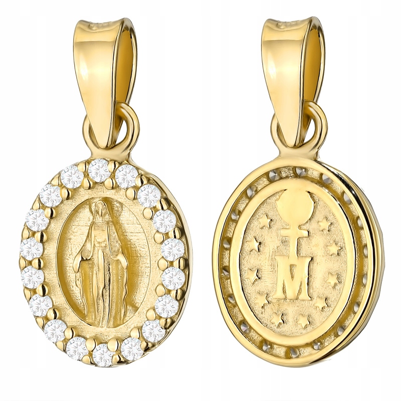 Zlatý Medailonek pr. 585 Přívěsek Matka Boží se Zirkony 14k Krabička