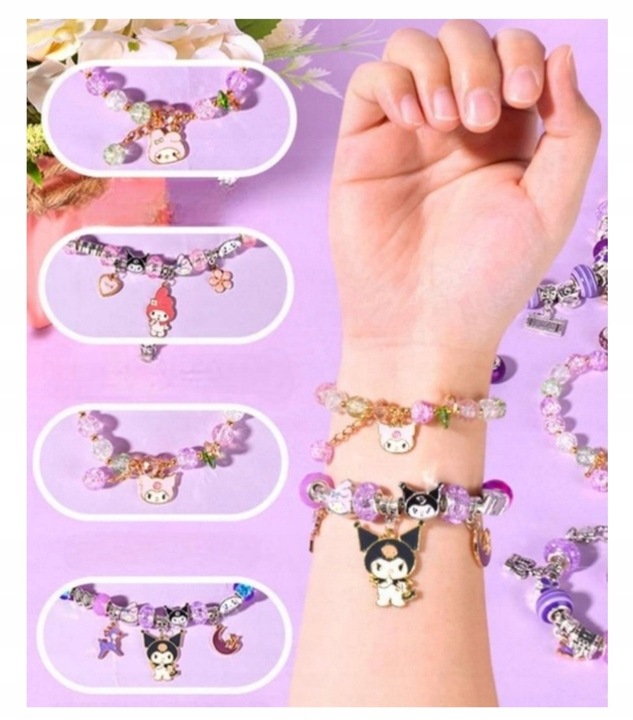 ZESTAW KUROMI KORALI KIELEMENTY ROBIENIE BRANSOLETEK BIŻUTERII CHARMS Wiek dziecka 6 lat +