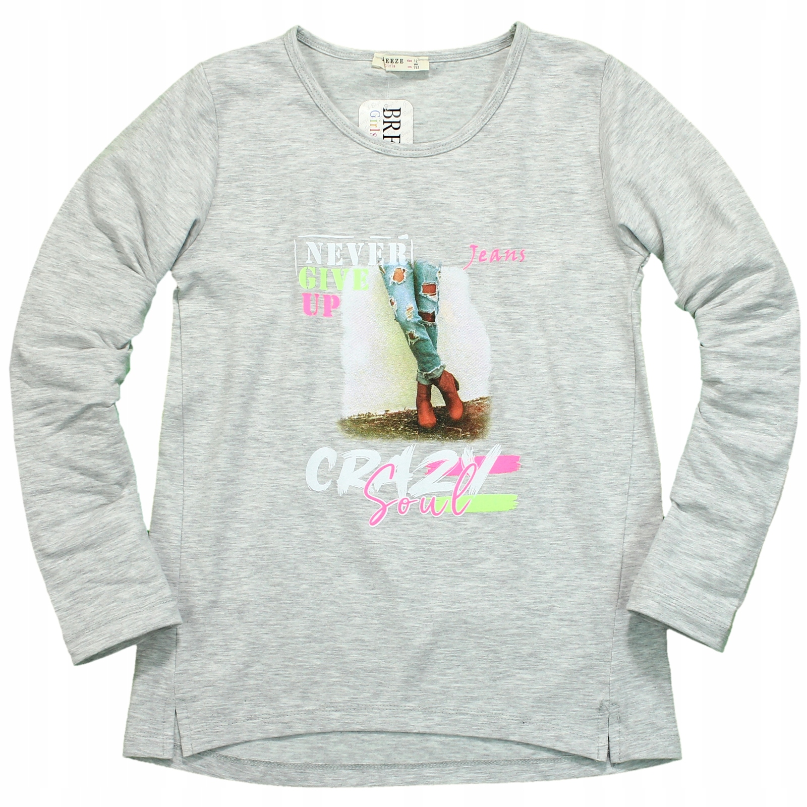 

Bluzka Bawełna Nadruk Longsleeve Rękaw Szara 152