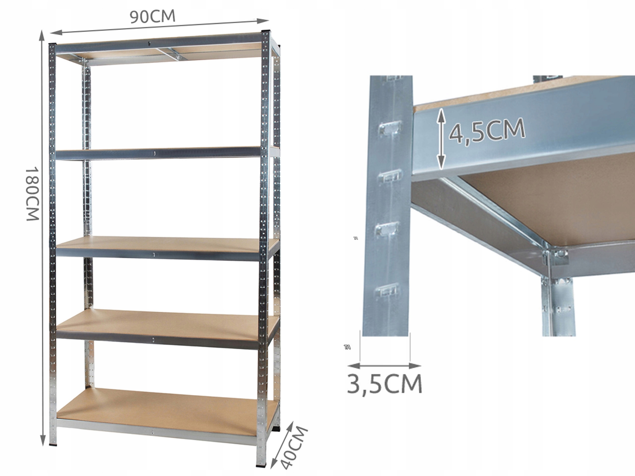 REGAL WARSZTATOWY MAGAZYNOWY 180x90x40 5P 875KG Height 180 cm