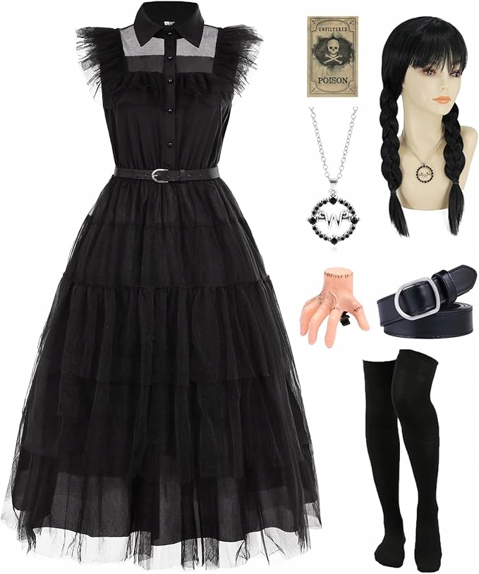 Kostým Wednesday Addamsová dámský černý gotický kostým cosplay sada XXL
