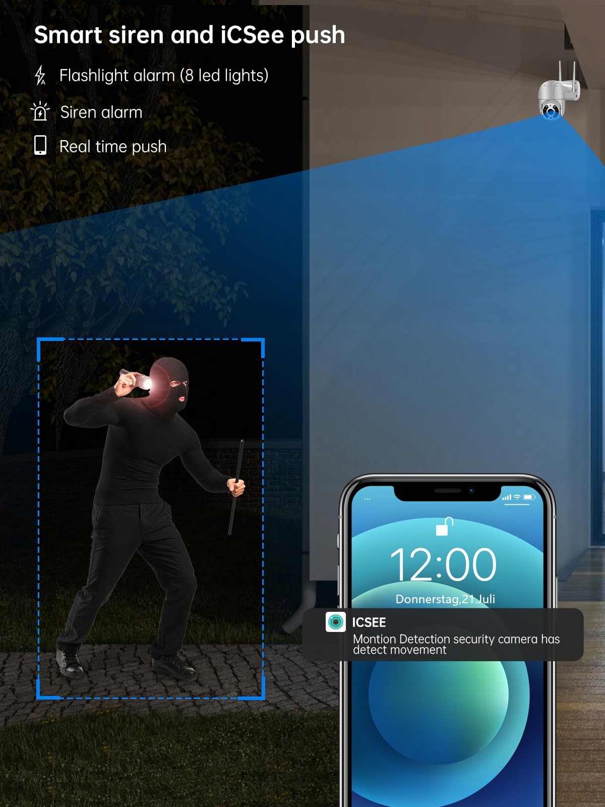 ANKSONO Kamera Zewnętrzna WiFi 2MP PTZ 350°/90° Nocna Wizja Audio — miniatura 6