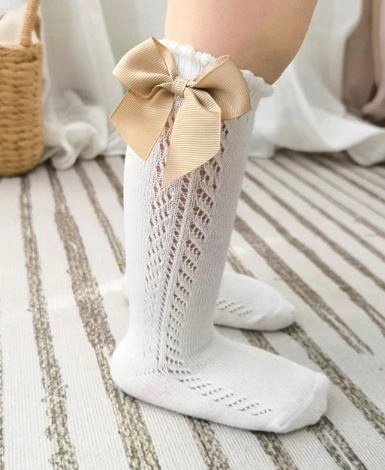 AŻUROWE podkolanówki skarpetki ECRU 68-74-80 3-12m