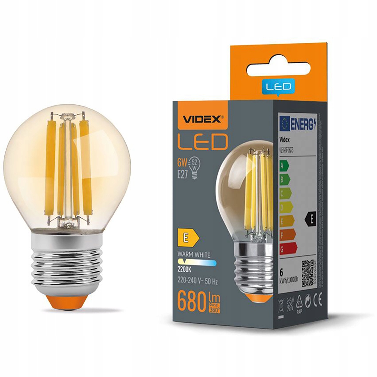 

Żarówka Led E27 G45 6W=52W 2200K Amber Filament