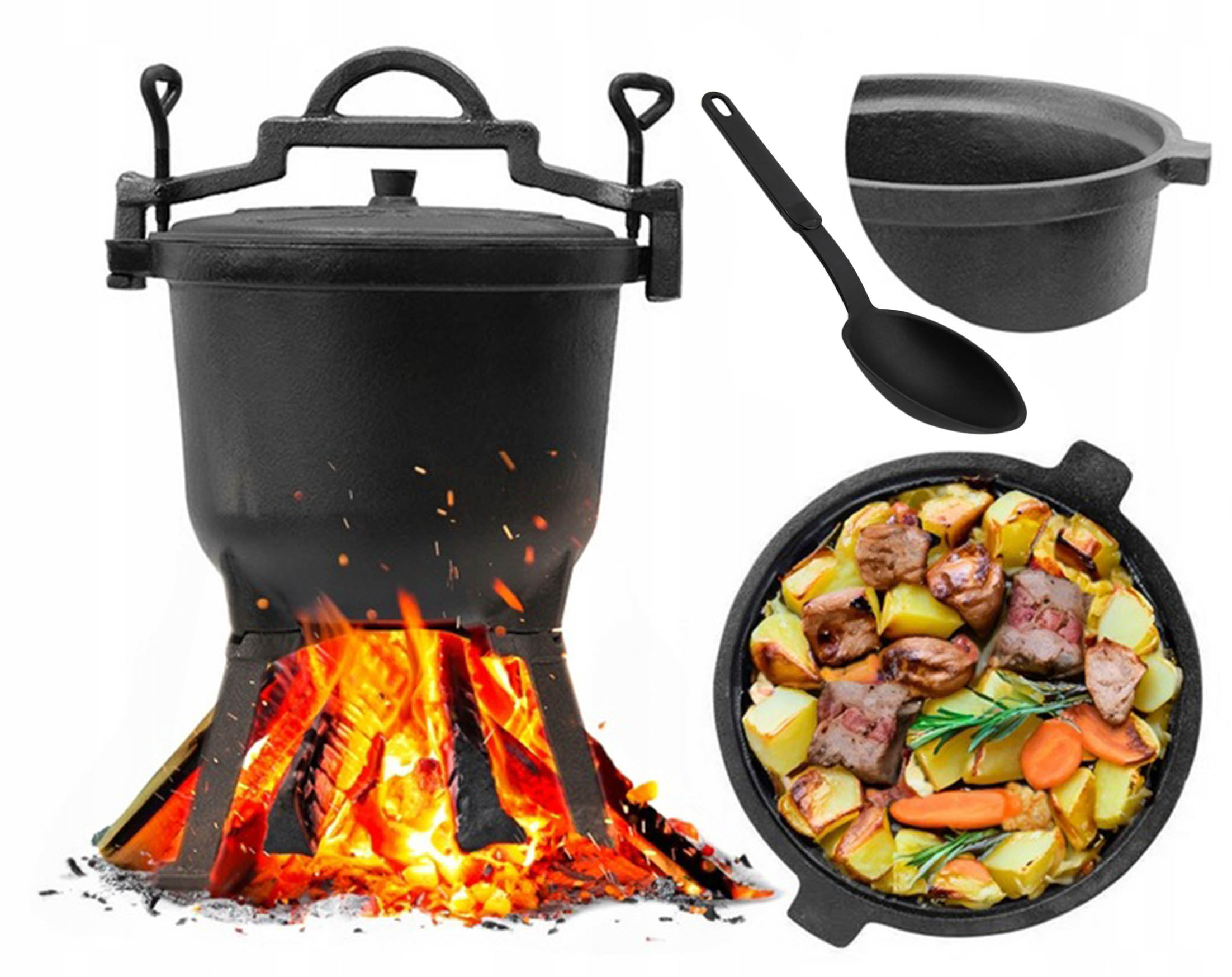 KOCIOŁEK ŻELIWNY MEYERHOFF 4L PIECZONKI PRAŻONKI DUSZONKI + ŁYŻKA GRATIS