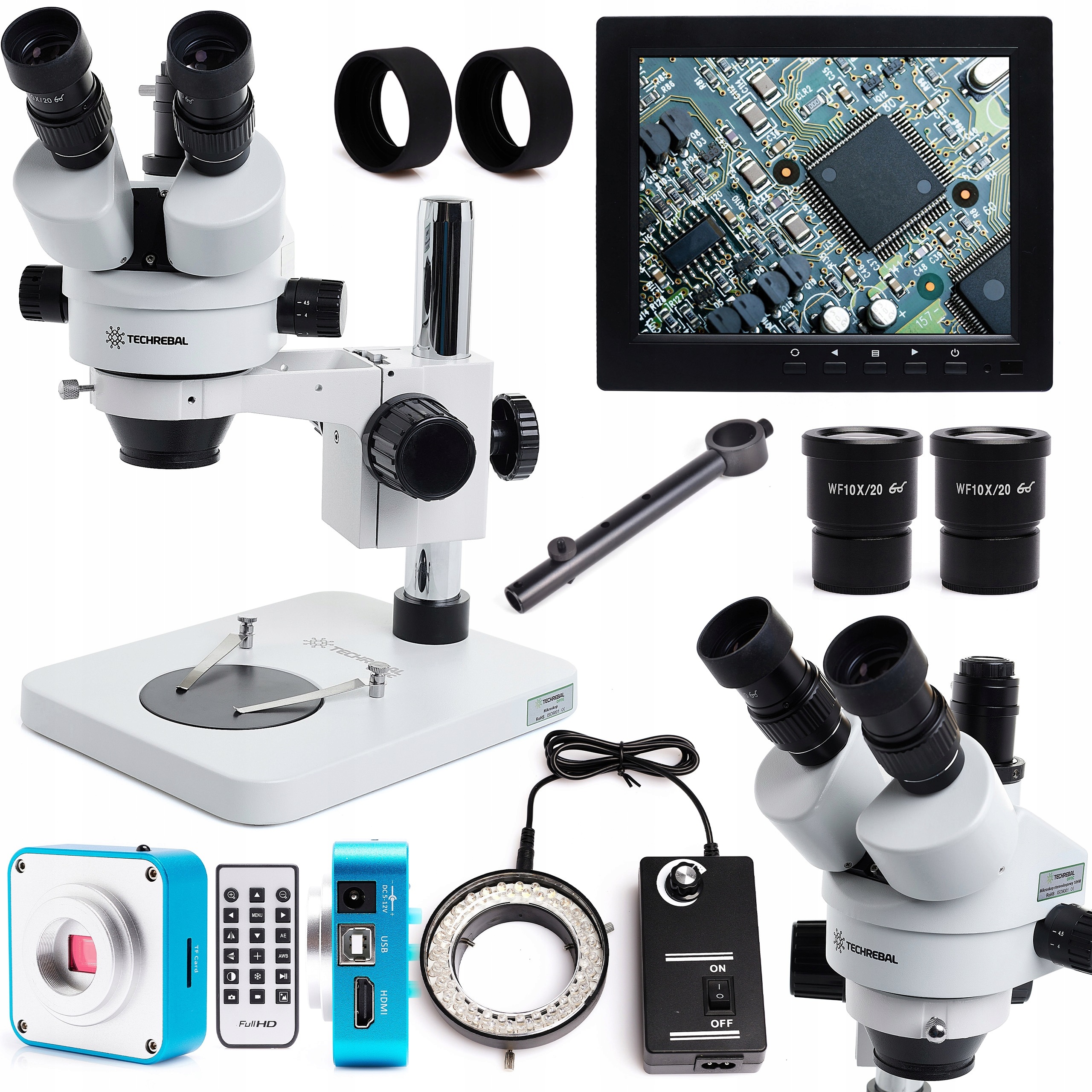 Stereoskopický mikroskop Techrebal 7-45x, 16MP kamera, 8" monitor