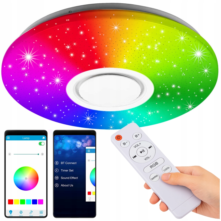 Stropní Svítidlo Rgb S Bluetooth Led Reproduktorem 60 W S Dálkovým Ovládáním Aplikací App