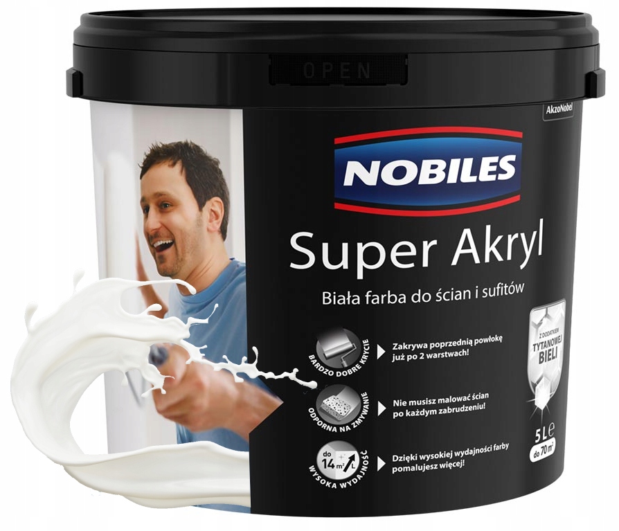 Nobiles Farba biała do ścian Akryl 5L mat