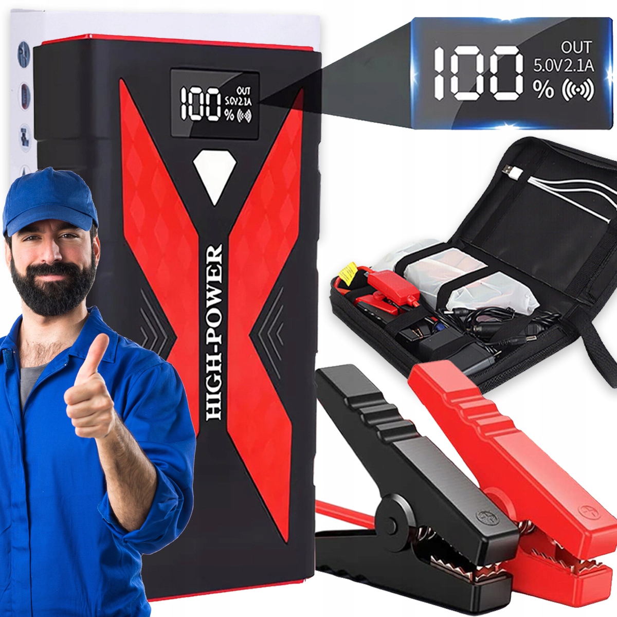 Výkonná Startovací Powerbanka Jump Starter Powerbanka 12V 10000 mAh Svorky
