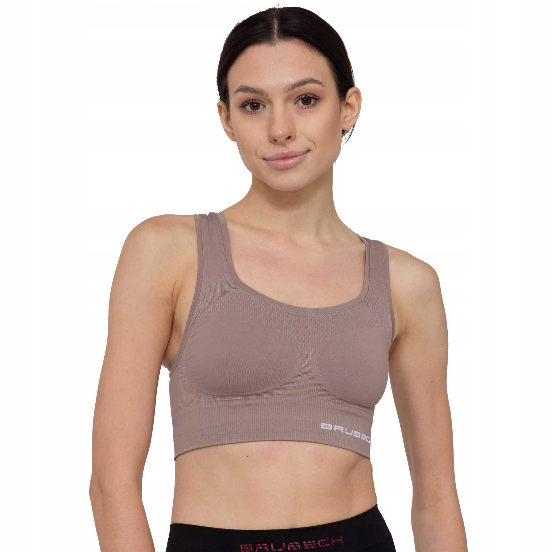 Stanik Sportowy Brubeck Crop Top Gym Beżowy XL