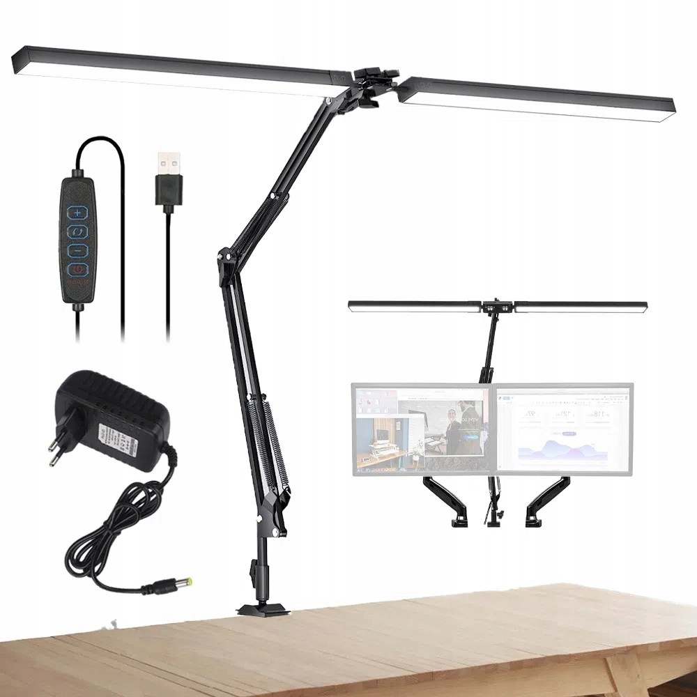 Led Lampa Kreslicí Stolní Lampa Dvojitá 3 Barvy Nabíječka 1000LM 24W