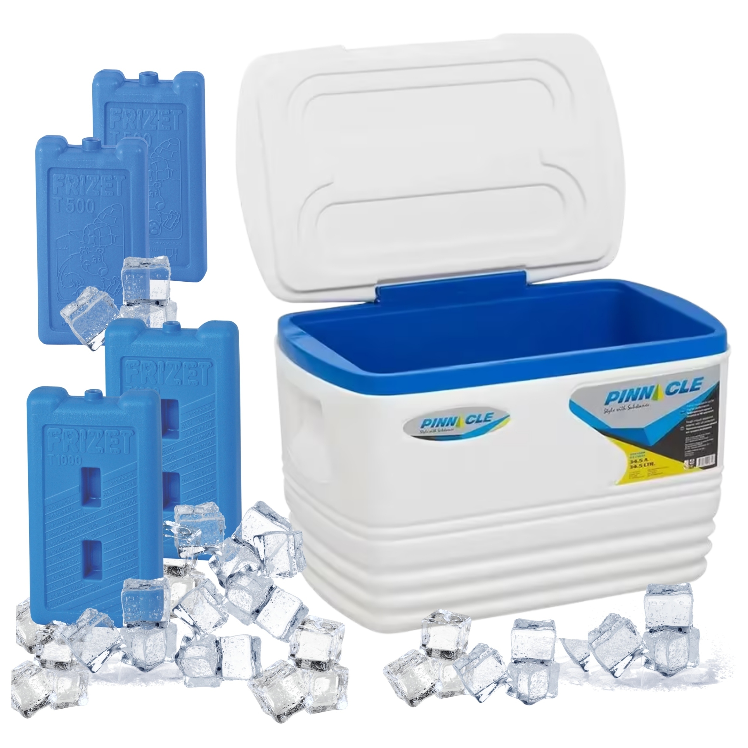 Turistická lednička 34,5L Bílá Pinnacle 4 chladicí vložky, 2x0,5L, 2x1L