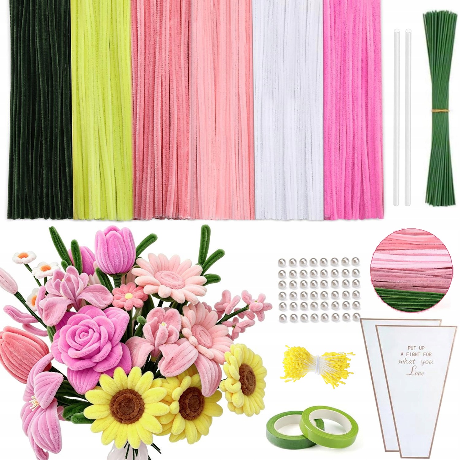 500X Kreativní Drátky Floristické Diy Sada Nadýchaných Vytěráků Jako Dárek