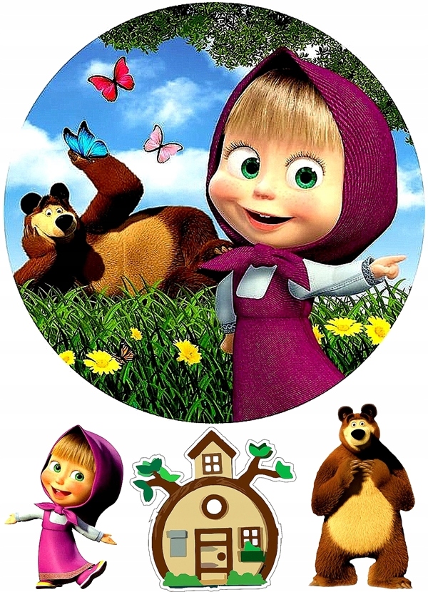 OPŁATEK NA TORT MASZA I NIEDŹWIEDŹ GRUBY 20CM!