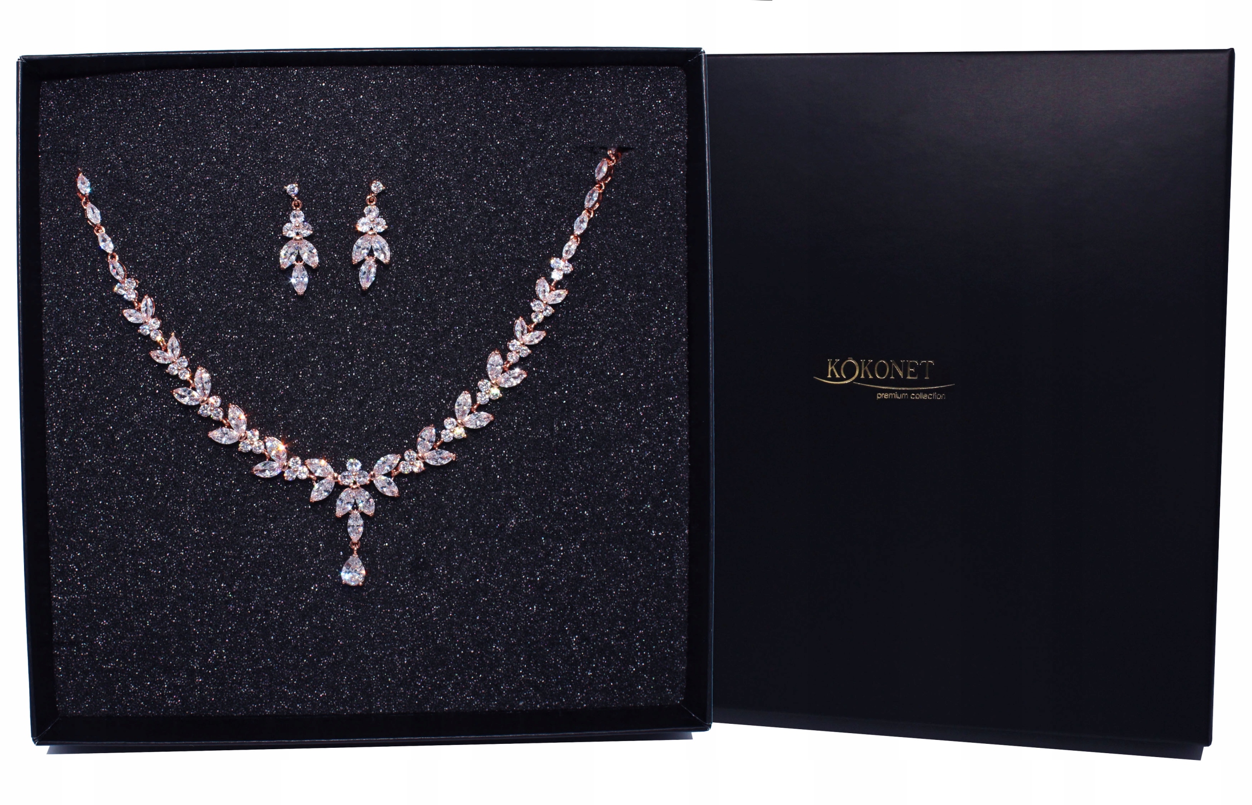 Set Náhrdelník náušnice lístky Rose Gold svatební