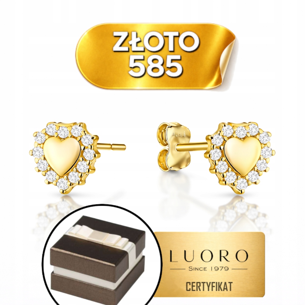 Náušnice Zlaté 585 14K Srdíčka Se Zirkonem 6 MM Elegantní Tyčinka