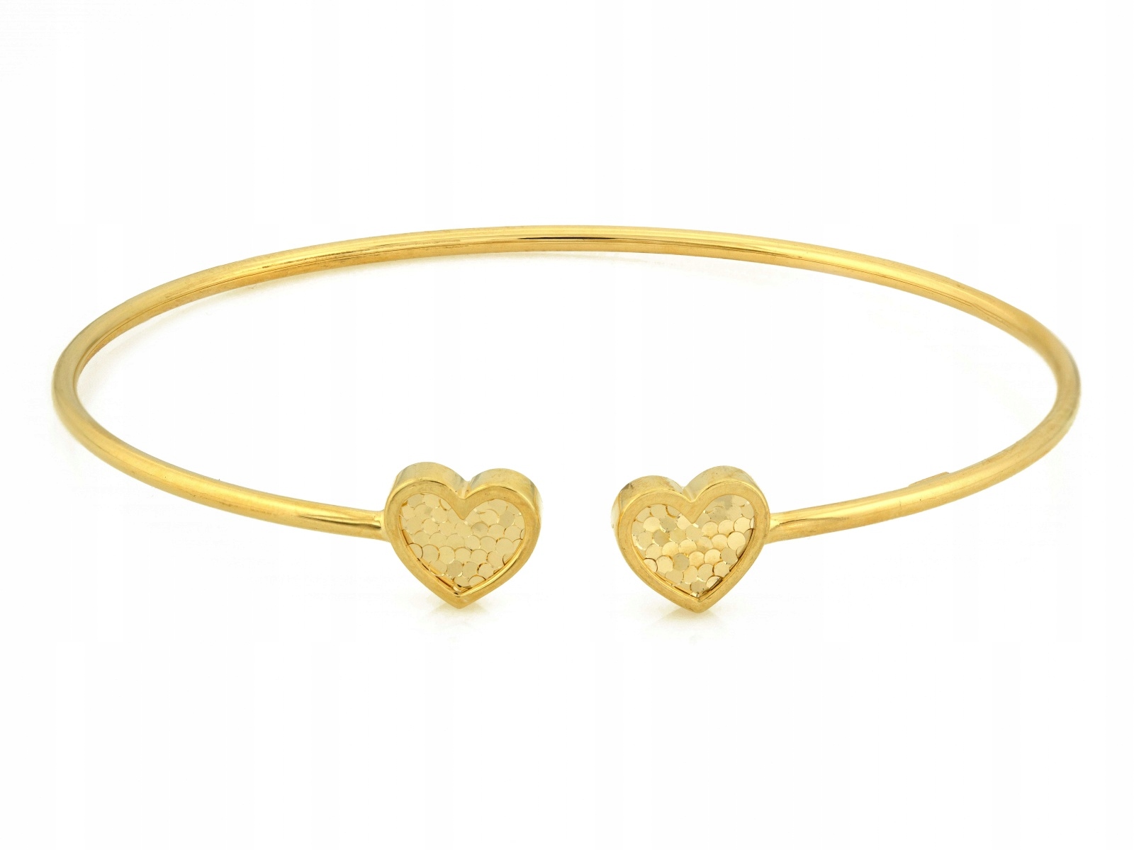 Zlatý náramek tuhý otevřený 585 dvě srdce r17 včelí plástve 3.78 g