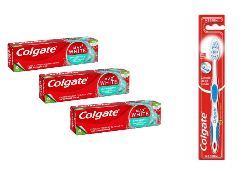 Colgate Zestaw Maxwhite Minerals Pasta 3x75 +szczoteczka Classic Śred