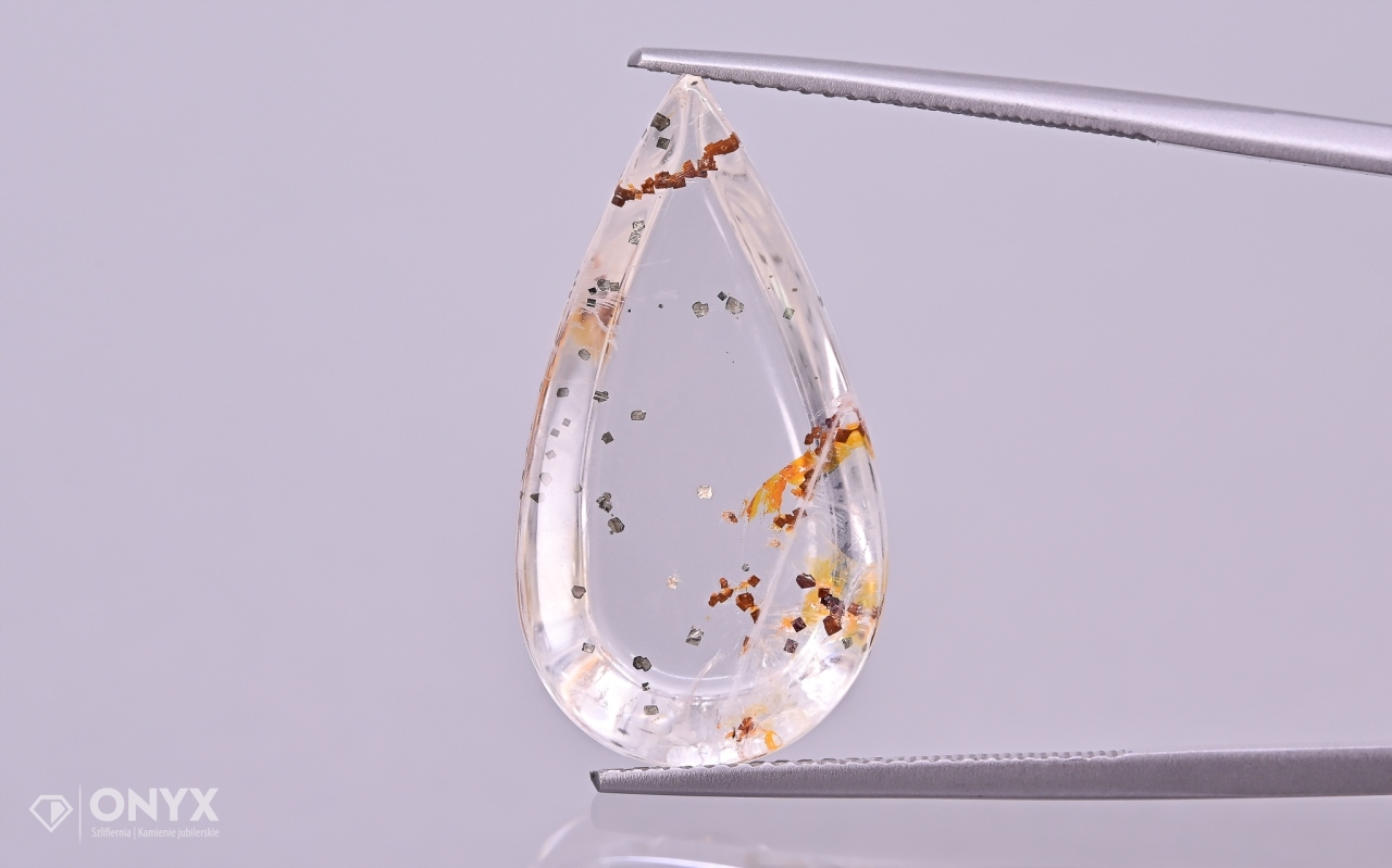 Pyritový křemen konvexní slzná deska 25,5x13,5 mm