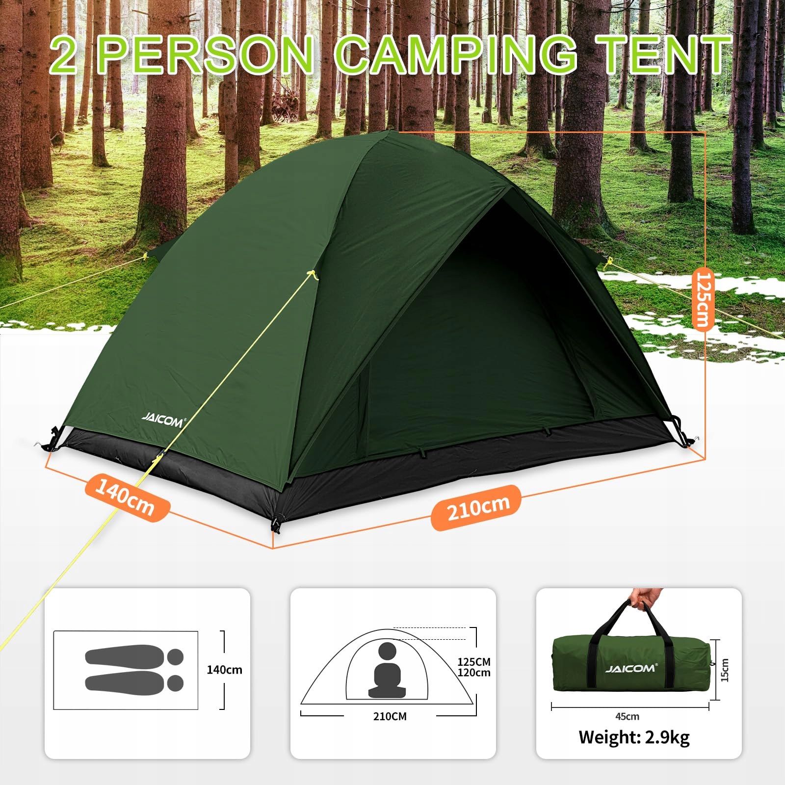 JAICOM Namiot Kempingowy Ultralekki 2 Osoby Wodoodporny Na Wędrówki Camping — miniatura 2