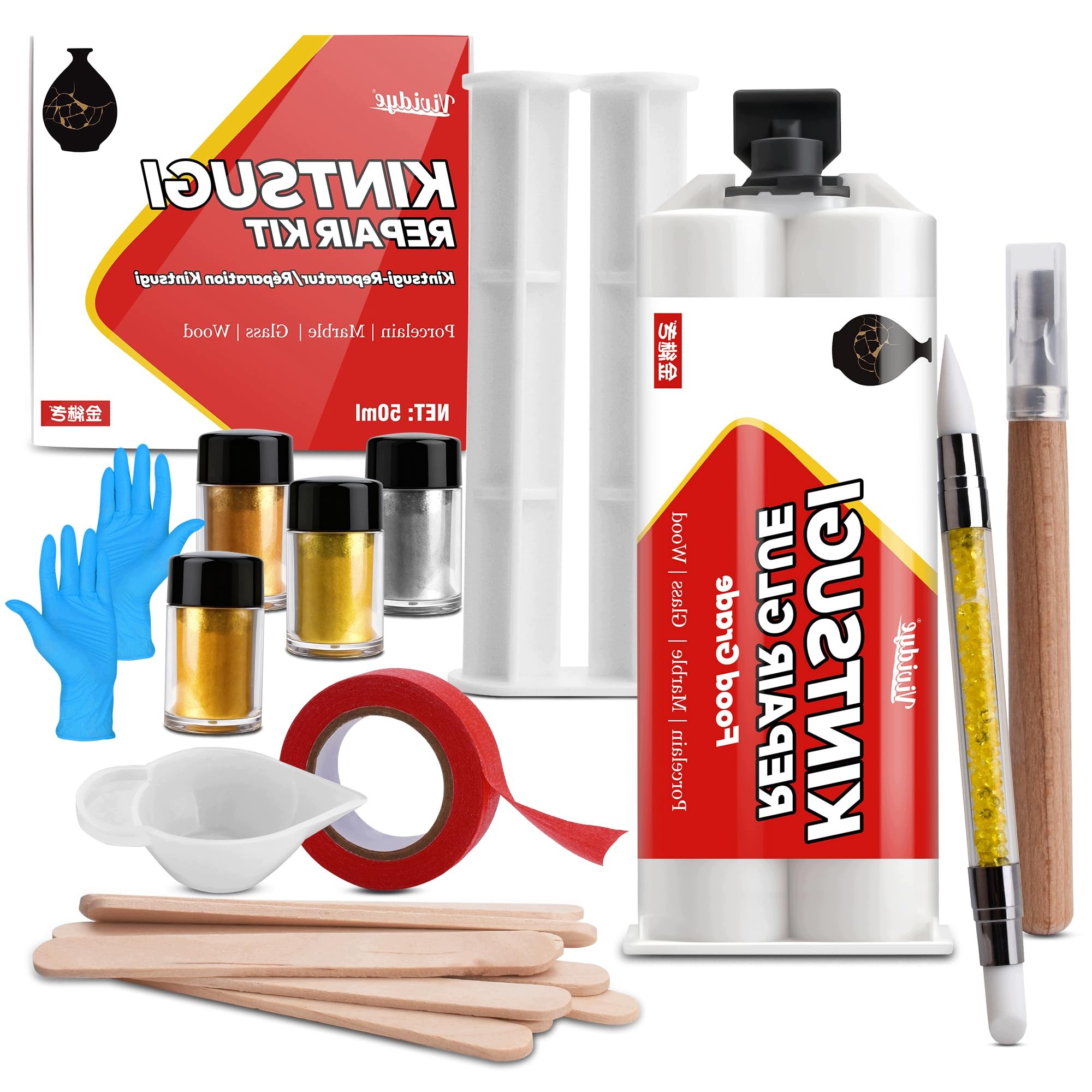 Zestaw Naprawczy Kintsugi Klej Żywicy Epoksydowej 50ML Złoty Srebrny 11 Szt