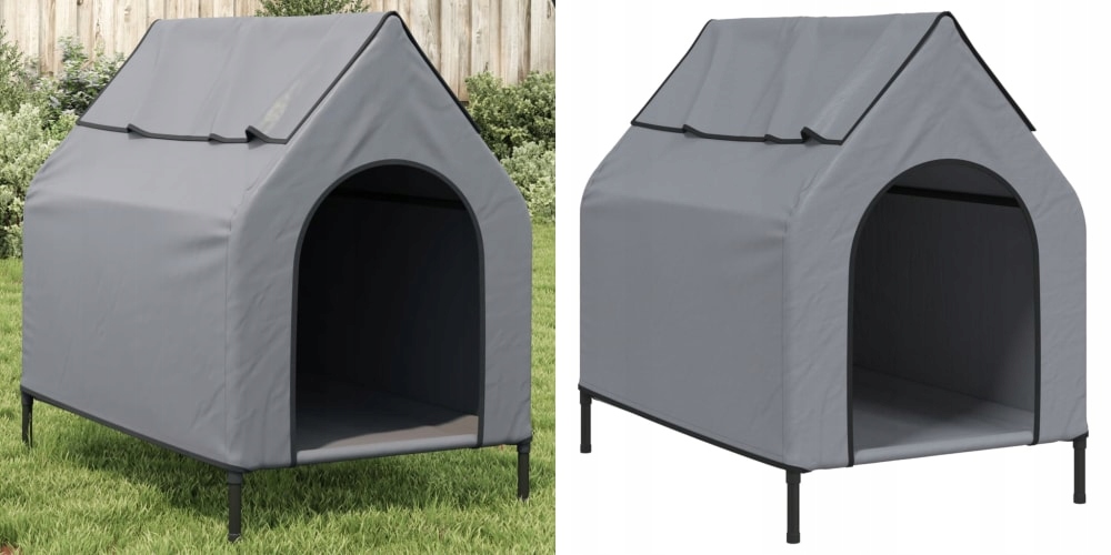 Levně Šedá, psí bouda, tkanina Oxford a ocel