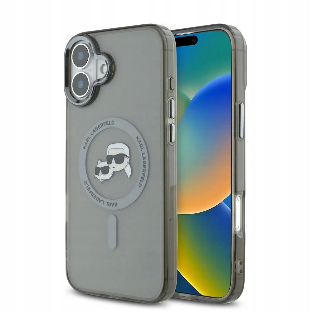Karl Lagerfeld etui iPhone 16 metalowa głowa Karla i Choupette