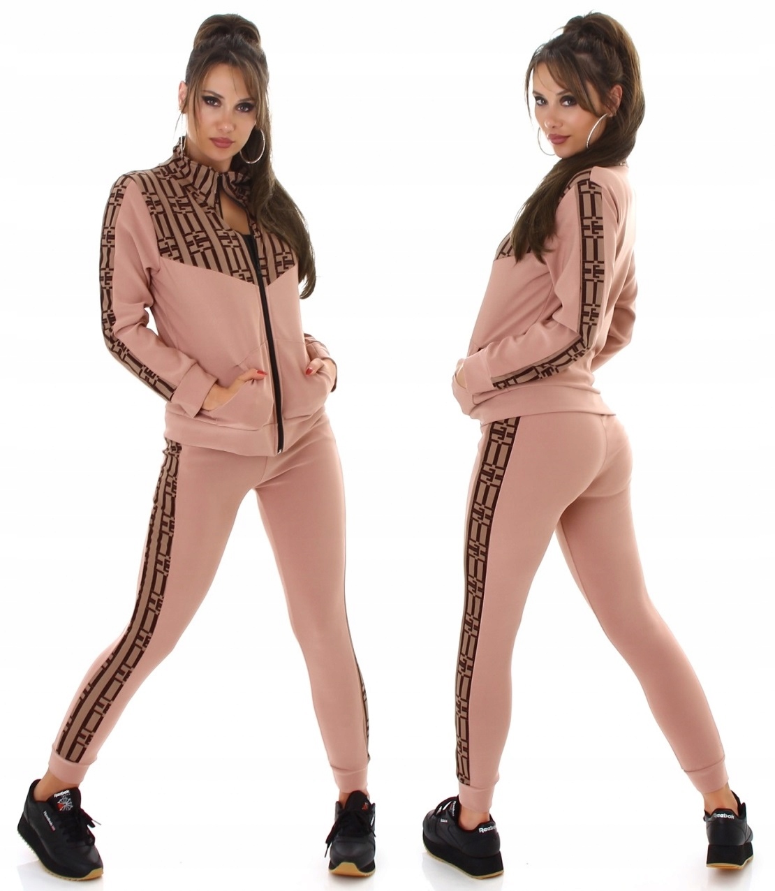 DRES KOMPLETNY WE WZORY BLUZA ROZPINANA SPODNIE Z LAMPASAMI DAMSKI KOMPLET Marka Modmoza