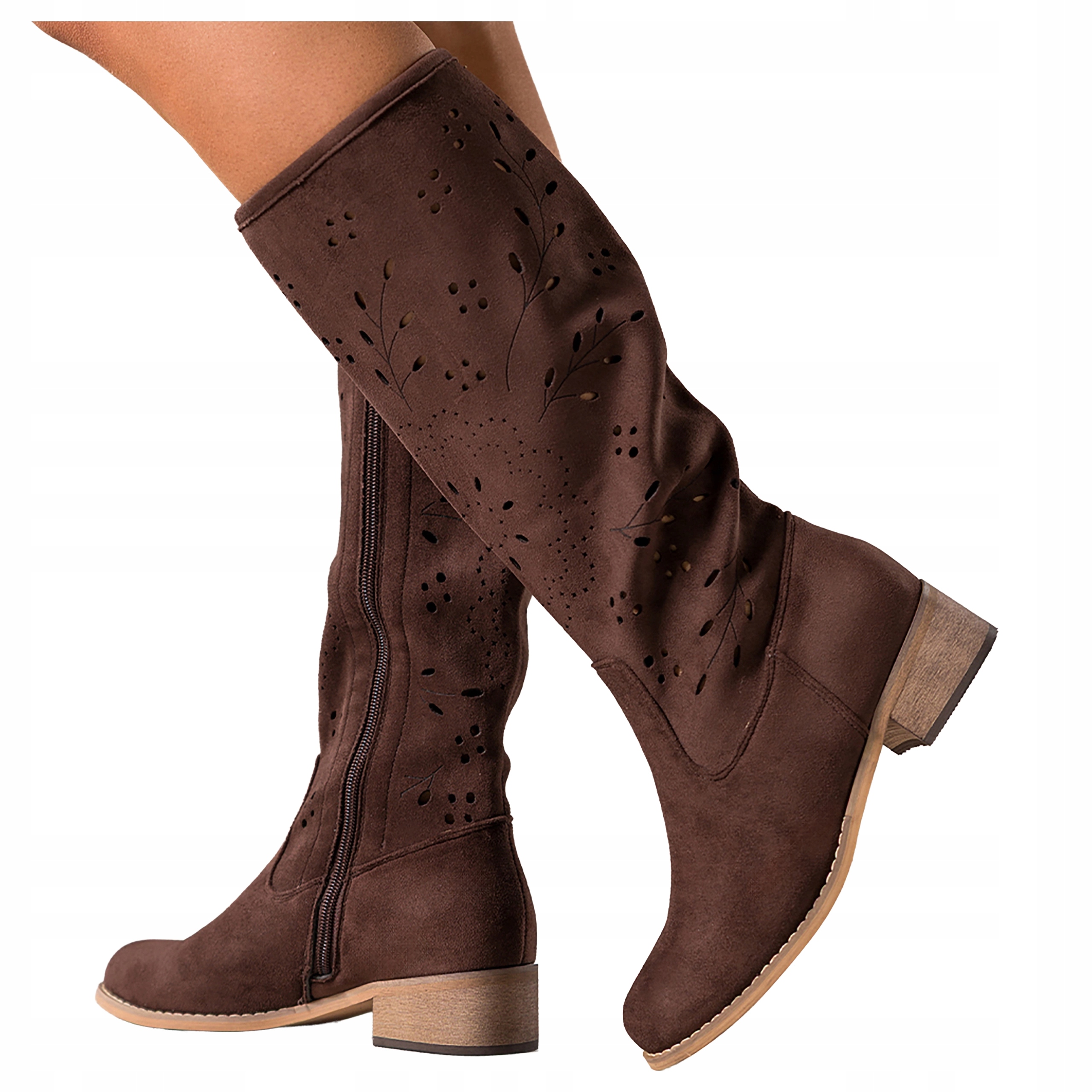 Čokoládové Kozačky Dámské Módní Pohodlné Semišové Ažurové Svršek vel. 41