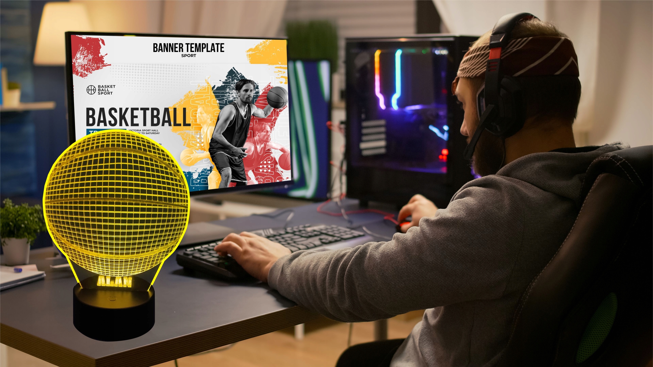 LAMPKA Z IMIENIEM 3D LED PIŁKA DO KOSZYKÓWKI Marka MS