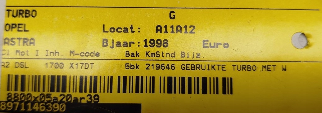 turbo Opel 1,7 8971146390 IHI Turbo