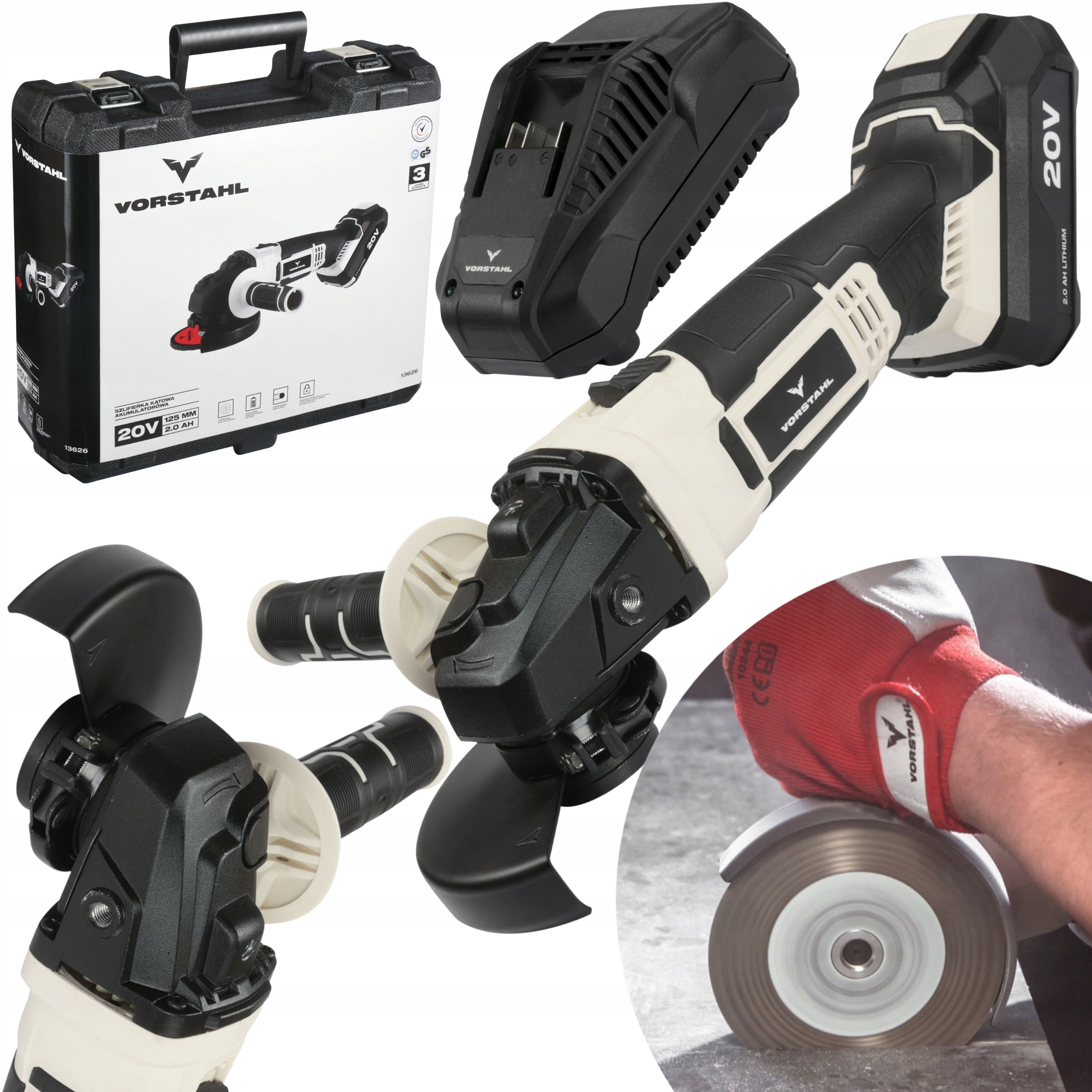 Szlifierka kątowa Akumulatorowa Akumulatorowa 125mm Aku2Ah Walizka Vorstahl