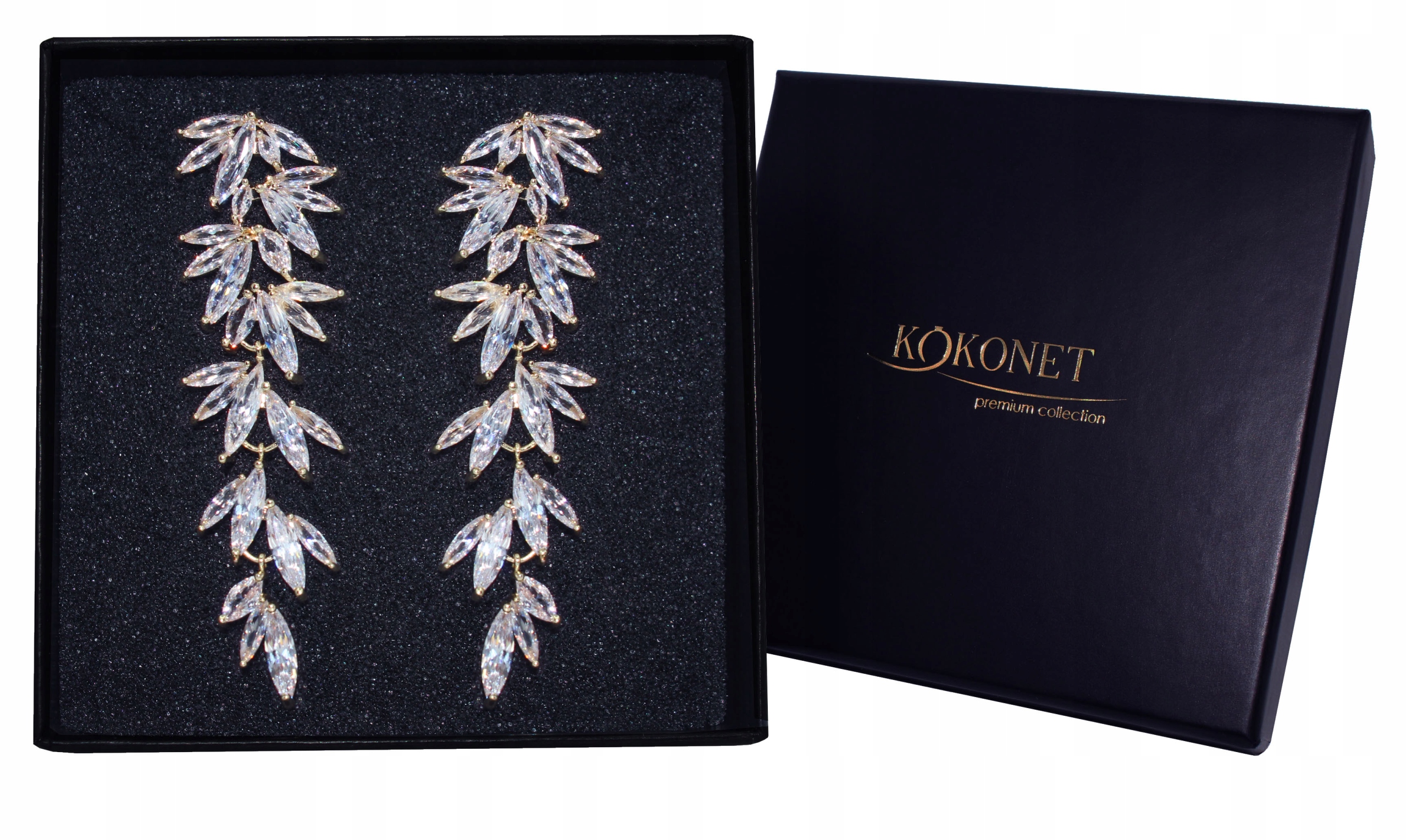 Pozlacené náušnice svatební s lístky Zirkony Glam